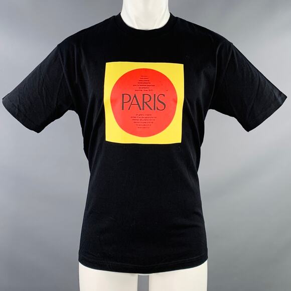 KENZO Size M Paris Black Multi Color Print Cotton Crew-Neck T-shirt - Picture 1 of 7
